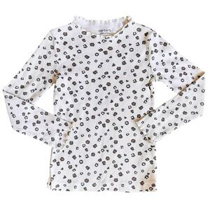 Carter's 3T Girls animal print leopard cream lettuce trim long sleeve top